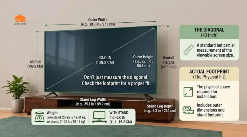43 Inch TV Measurements: Diagonal vs. Actual Footprint